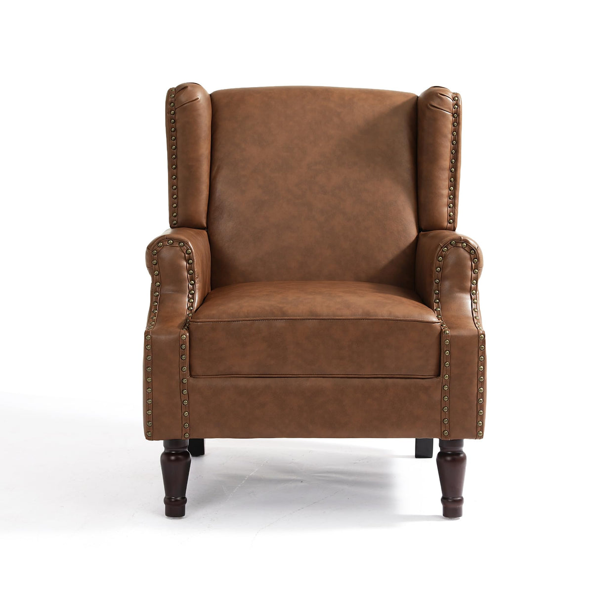 UIXE PU Leather High Back Accent Chair, Upholstered Armchair for Living Room, Retro Wingback Arm Chair Nailhead Trim Single Sofa Bedroom Reading Seat with Solid Wood Legs - Brown UIXE