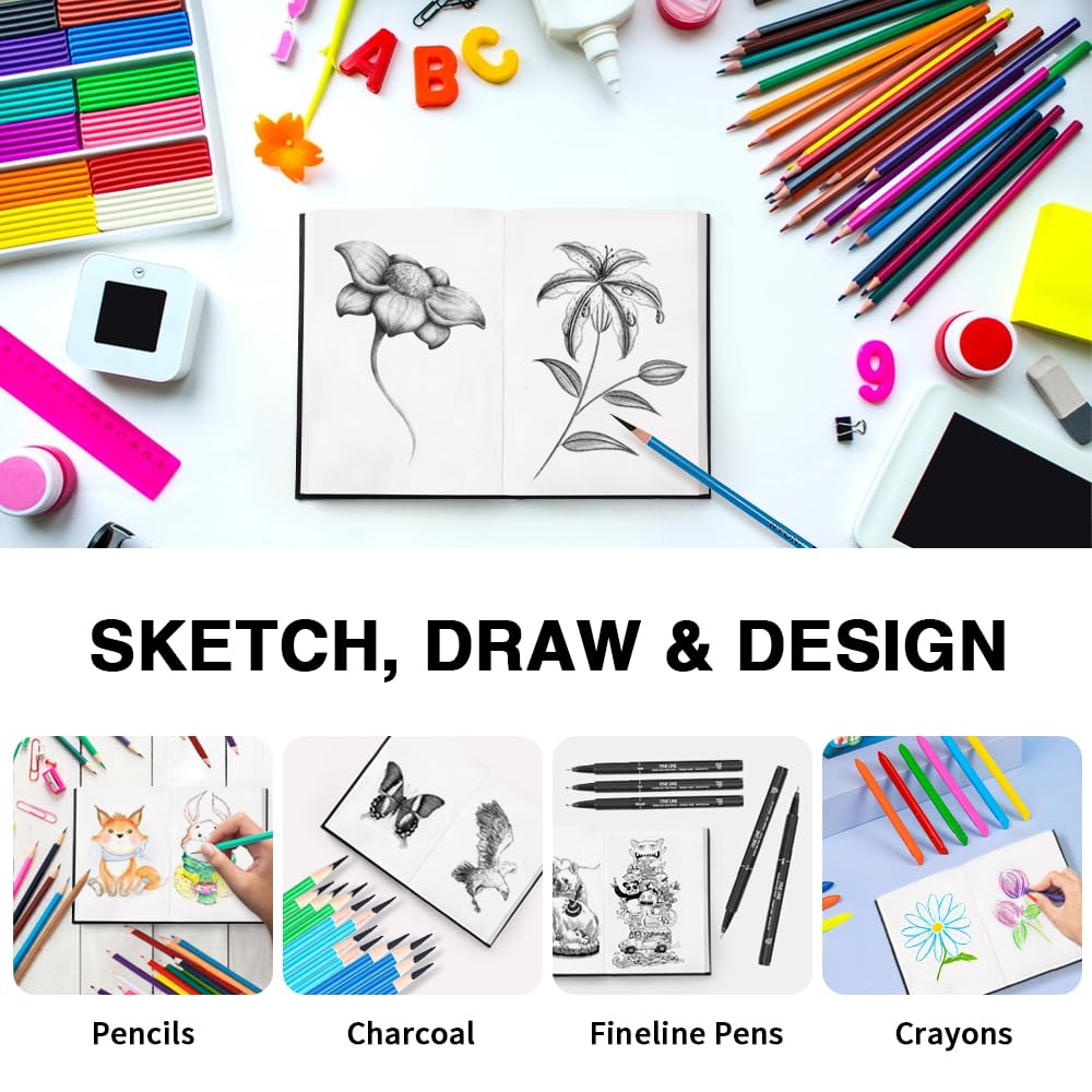 Mixed Media Art Sketchbook, 4 x 6 inches, 100 Sheets/200 Pages 125 GSM Acid-Free Beige Drawing Papers, Small Hardcover Art Journal Sketchbook for All Artists or Beginners.Black Wanshui