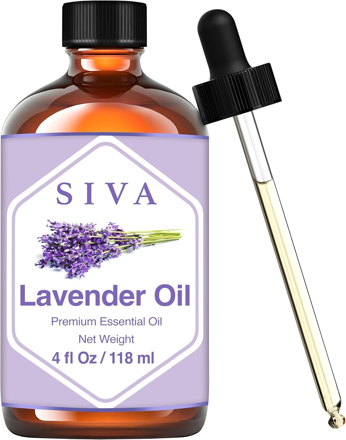 SIVA Lavender Essential Oil - 4 Fl Oz – Natural Lavender Oil - for Diffuser, Face, Skin Care, Aromatherapy, Hair Care, Scalp and Body Massage - with Dropper SVA ORGANICS