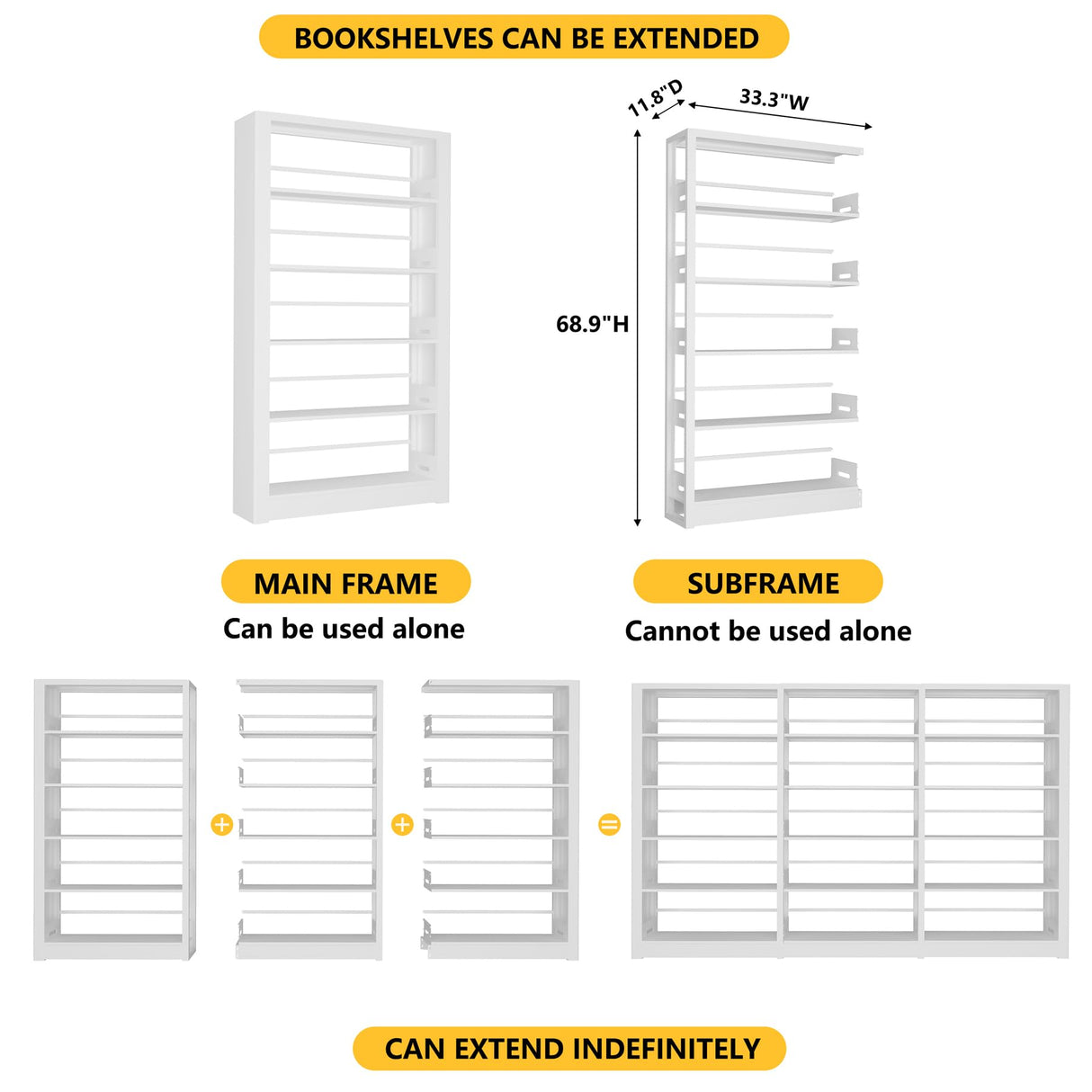 LyAosdFu Heavy Duty Metal Bookshelf, 5 Shelf Adjustable Bookcase, 69’’ Tall Modern Bookshelves, Open Book Shelf Organizer, Large Sturdy Book Case for Living Room, Library, Office, White Book Shelf LyAosdFu