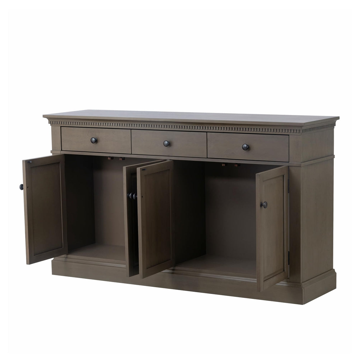 LUMISOL Retro Cabinet with 4 Doors and 3 Drawers, 60” Storage Sideboard with Black Round Handles, Wood Buffet Cabinet, Console Table for Living Room Kitchen Entryway Hallway LUMISOL