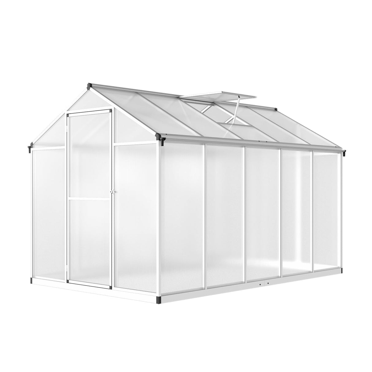 TROPOW 6.25 x 10 Ft Greenhouse for Outdoors with Quick Structure, Aluminum Alloy & Polycarbonate Green House with 24" x 23" Roof Windows Vent, Walk in Sunroom for Patio, Backyard, Garden,Silver TROPOW