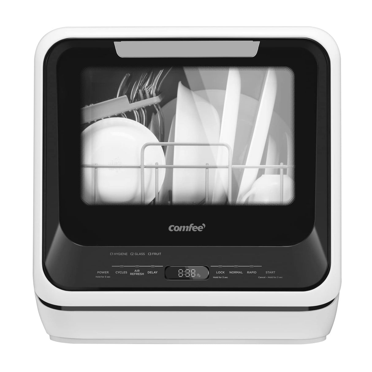 COMFEE' Portable Mini Dishwasher Countertop with 5L Built-in Water Tank for Apartments& RVs, No Hookup Needed, 6 Programs, 360° Dual Spray, 162℉ High-Temp& Air-Dry Function COMFEE'