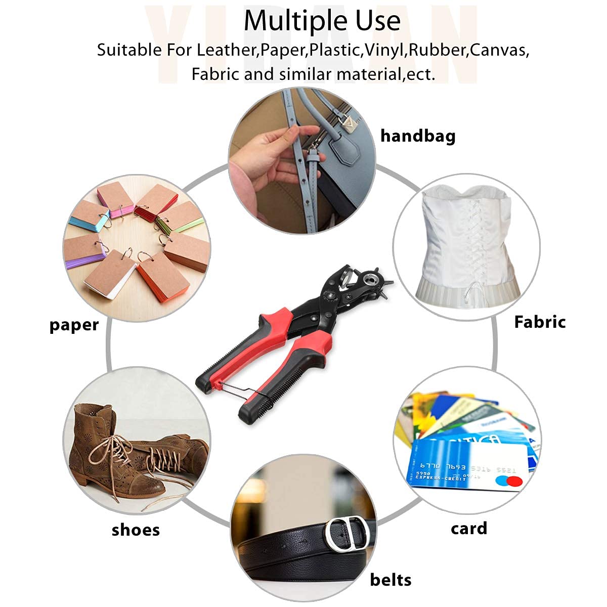 Leather Hole Punch Tool Set, Belt Hole Puncher Kit, Professional Puncher for Belt, Saddle, Dog Collars, Watch Strap, Shoe, Fabric, Paper, Craft Projects, Easily Punches Perfect Round Holes YIDAAN