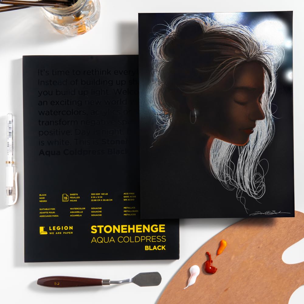 Stonehenge Aqua Black Medium Weight Pad, 140lb, Coldpress, 10 x 14 Inches, 15 Sheets for Wet and Dry Media LEGION