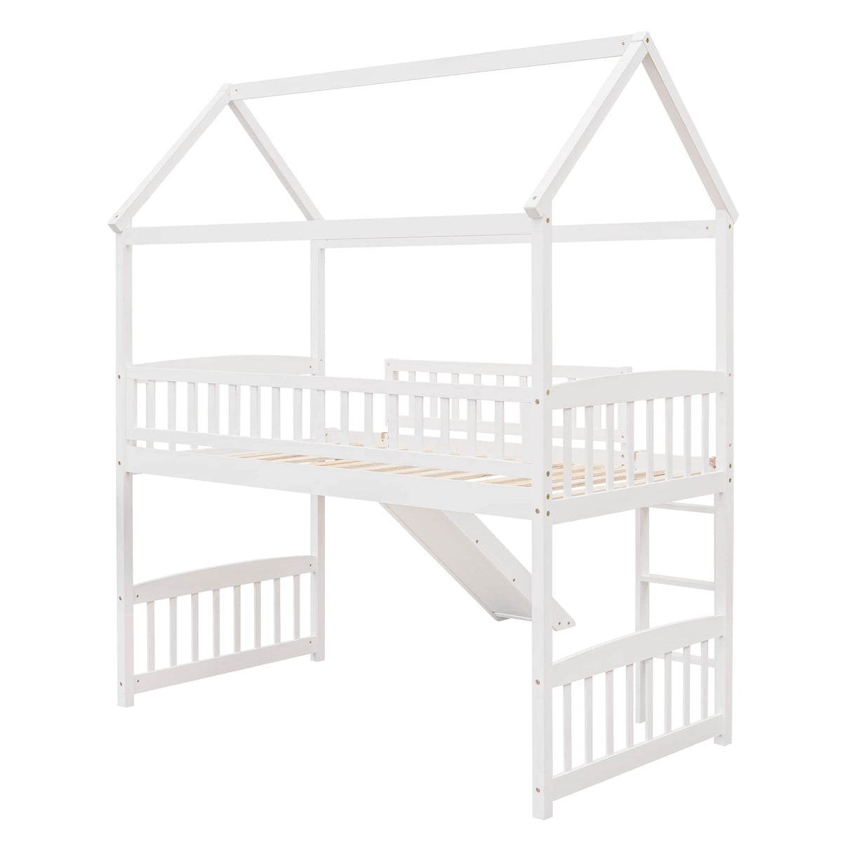 Harper & Bright Designs Twin Loft Bed with Slide for Kids, House Loft Bed Frame with Ladder and Guardrails, Wood Loft Beds for Kids, Boys, Girls, No Box Spring Needed, White Harper & Bright Designs