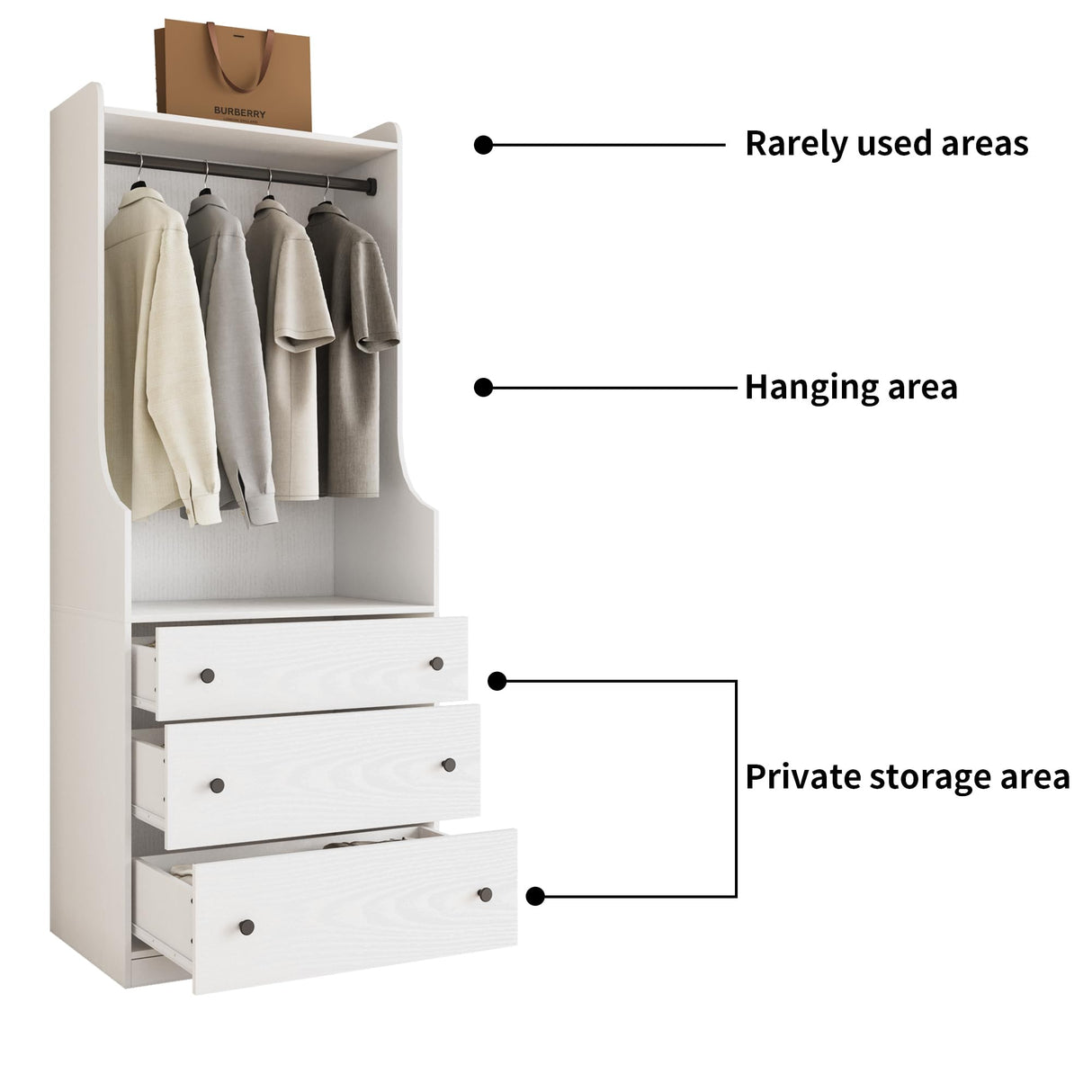 TUSY Larger Armoire Wardrobe Closet with 3 Hanging Rods & 8 Drawers, 81.9" Tall Modern White Bedroom Armoire System, Walk-in Closet Systems Organizer, 81.9”H x 19.7”D x 94.5”W, CAC TUSY