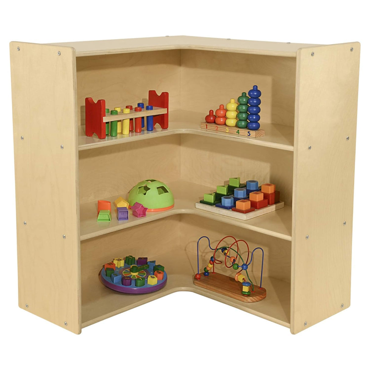 Contender Kids Bookshelf and Storage Montessori Shelf, Curved Corner Cabinet, Toy Rack Organizer for Kids, Toddler Room Shelves, in Preschool, Daycare, Homeschool Contender