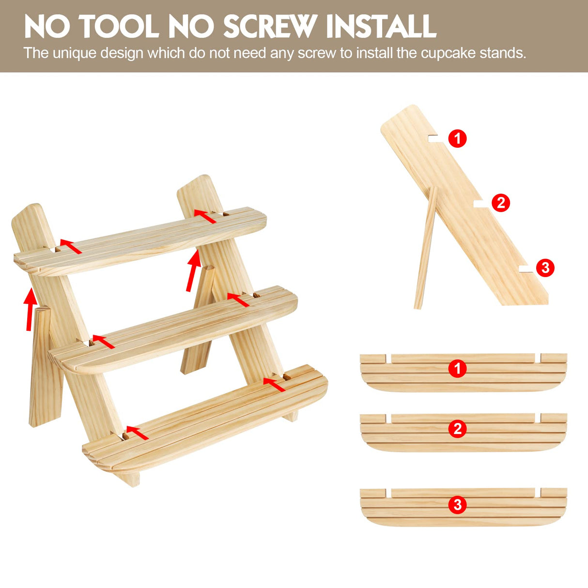 Wooden Display Riser,3 Tier Earring & Ring Holder Stands,Farmhouse Cupcake Stands ,Table Display Stand For Vendors,Organizer Showcase for Tabletop Shows and Home Using ,Wood Rustic Risers (Natural) WHEARTED