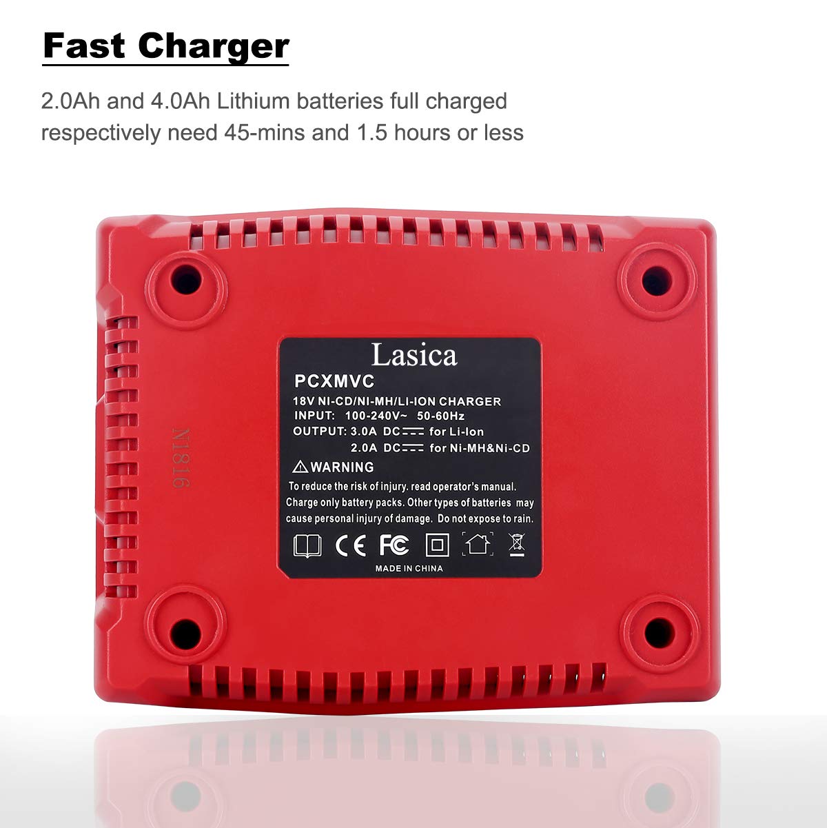 Lasica 18V 3.0A Fast Battery Charger PCXMVC Replacement for Porter-Cable 18-Volt PC18B NiCd, NiMh & Lithium Cordless Tool Battery Packs PC18BL PC18BLEX Compatible with Porter Cable 18V Charger PCMVC Lasica