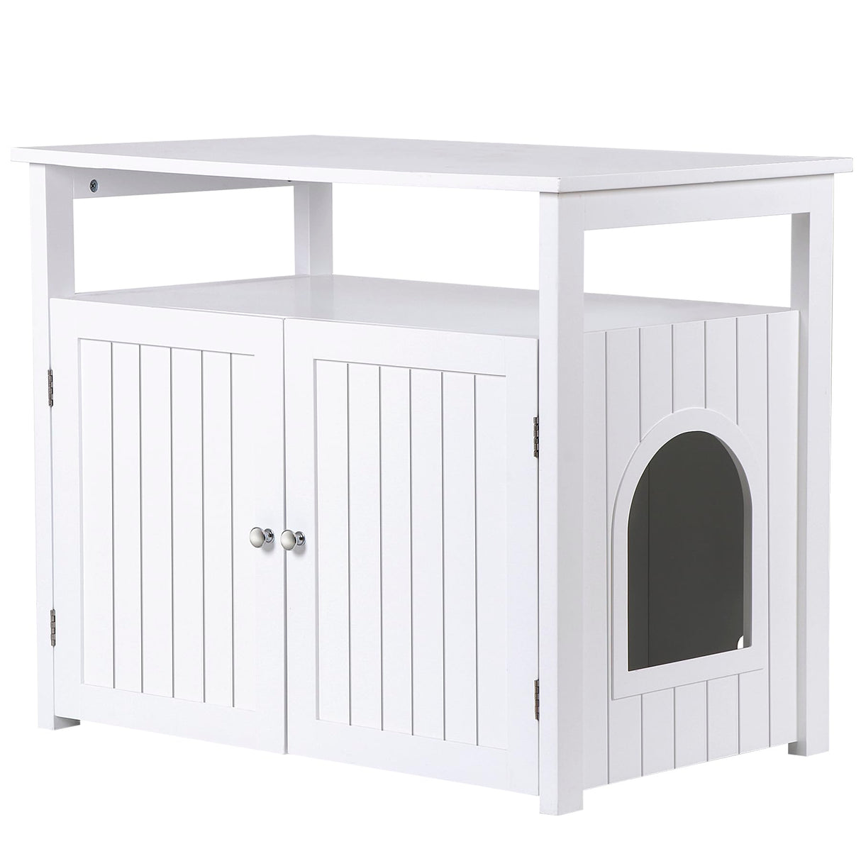 Cat Litter Box Enclosure with Storage Shelf Hidden Litter Box Furniture Indoor Cat Washroom Wooden Cat House Table Nightstand Pet Republic