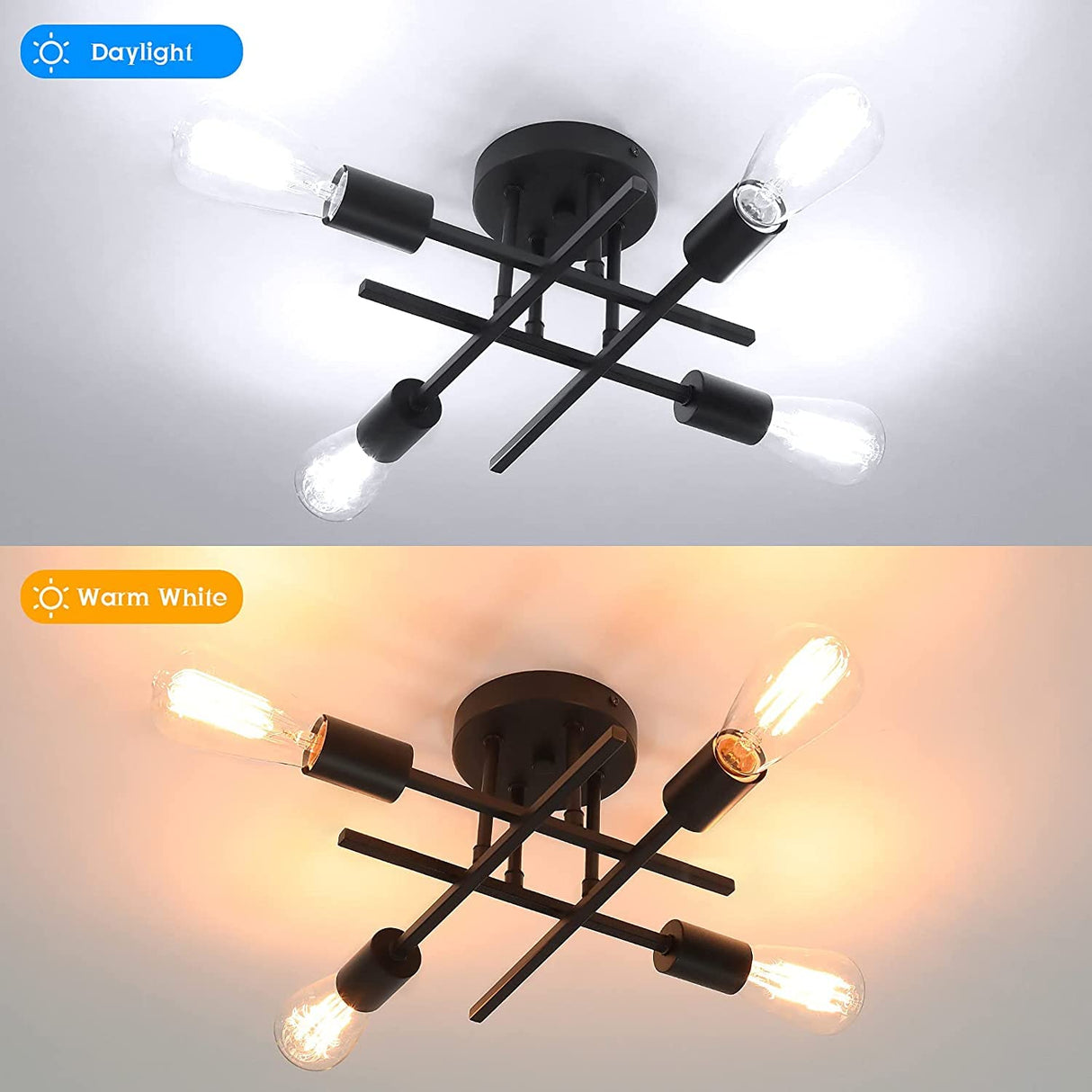 TOBUSA Semi Flush Mount Ceiling Light Fixture Matte Black, Modern Sputnik Close to Ceiling Light, Chandelier Light Fixture Ceiling for Bedroom Kitchen Living Room Dining Room, 4 Light E26 Socket TOBUSA