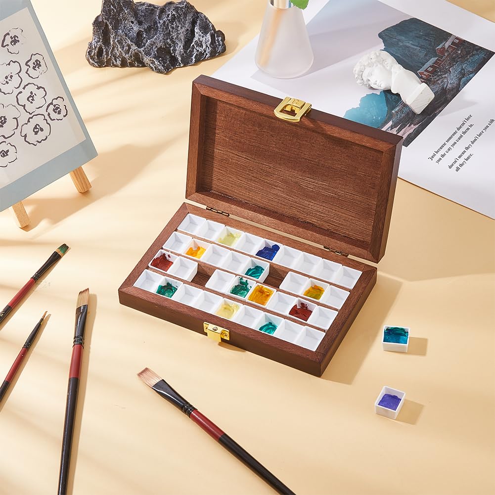 DICOSMETIC 36 Grids Bamboo Watercolor Paint Palette Box Wood Color Artist Paint Tray Empty Watercolor Case Wooden Travel Box for Painters Painting DICOSMETIC