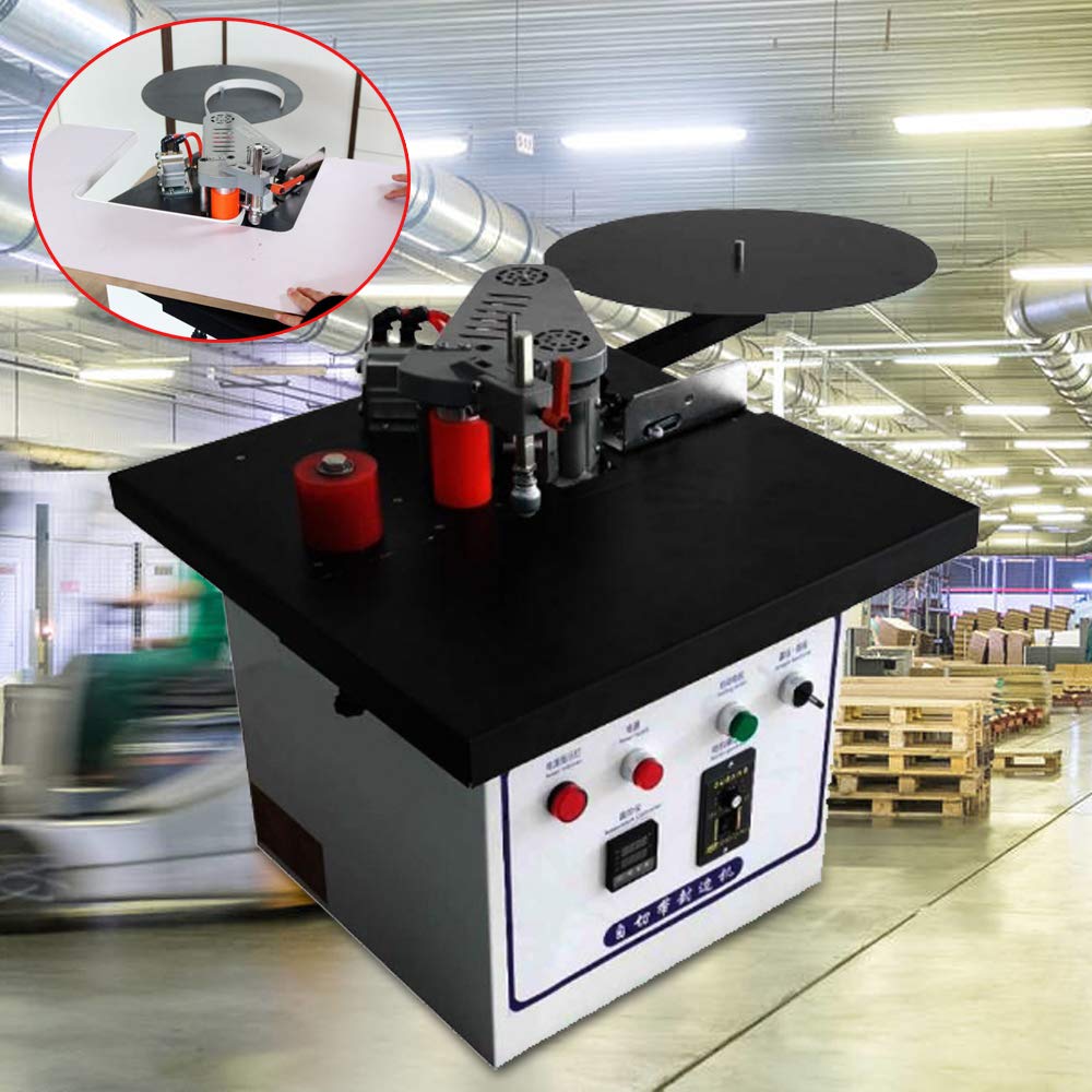Woodworking Edge Banding Machine, 110V 1200W 1000ML 2-6M/Min Self Cutting Double Gluing Edge Machine Portable Double-sided Coating Curve Straight line for Decoration Industry GOSHET