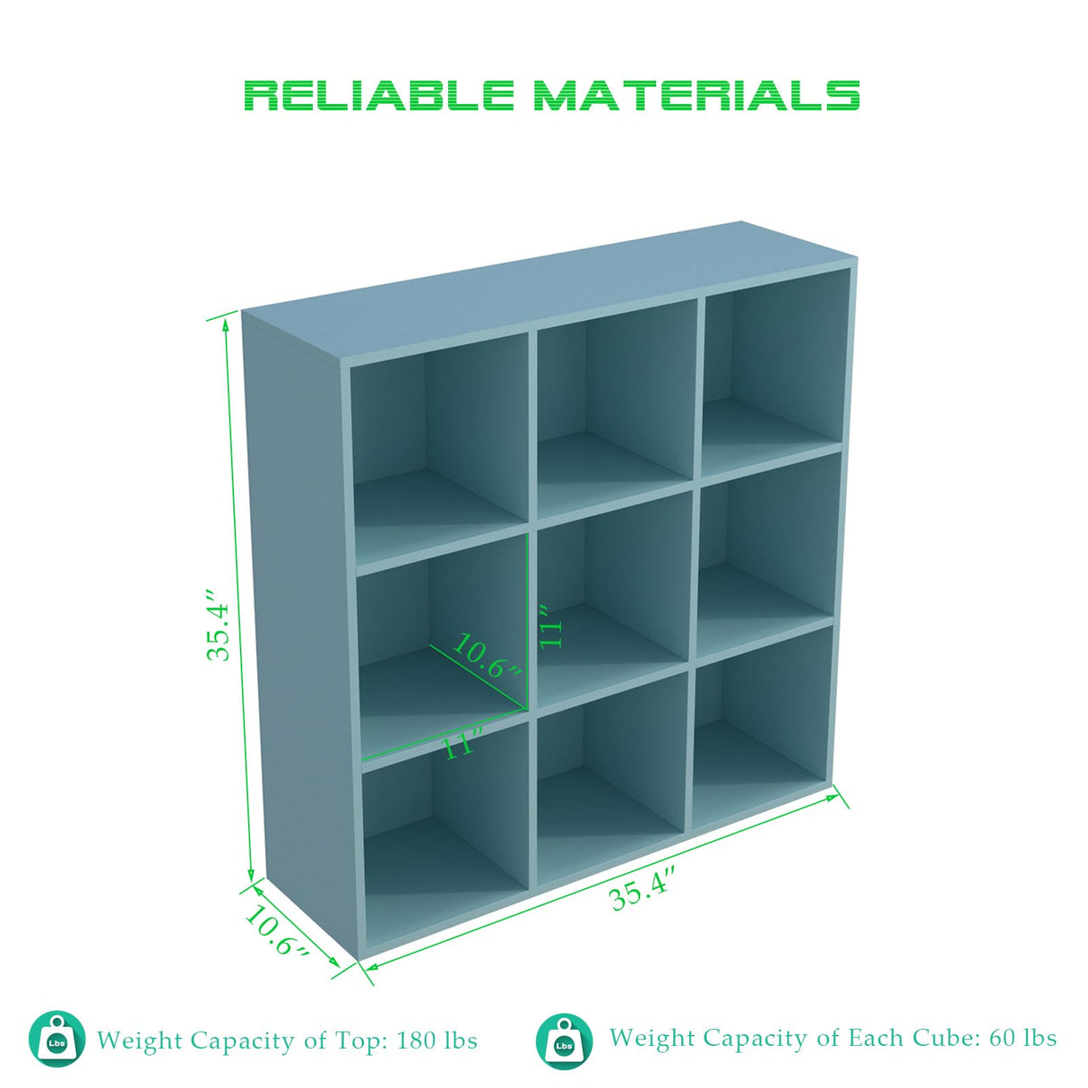 OSCHF 9-Cube Storage Shelf Bookcase - Wooden 3-Tier Floor Standing Open Bookshelf for Home and Office, Display Cabinet, Light Blue OSCHF