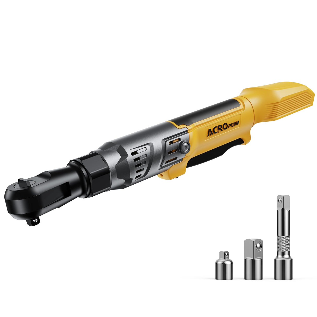 ACROPOW 3/8" Cordless Ratchet Wrench, Compatible with DEWALT 20V MAX Battery, 74Ft-Lbs Brushless Motor Electric Ratchet with Variable Speed, 1/2" & 1/4" Adapters, 3" Extension Bar (Tool Only) ACROPOW