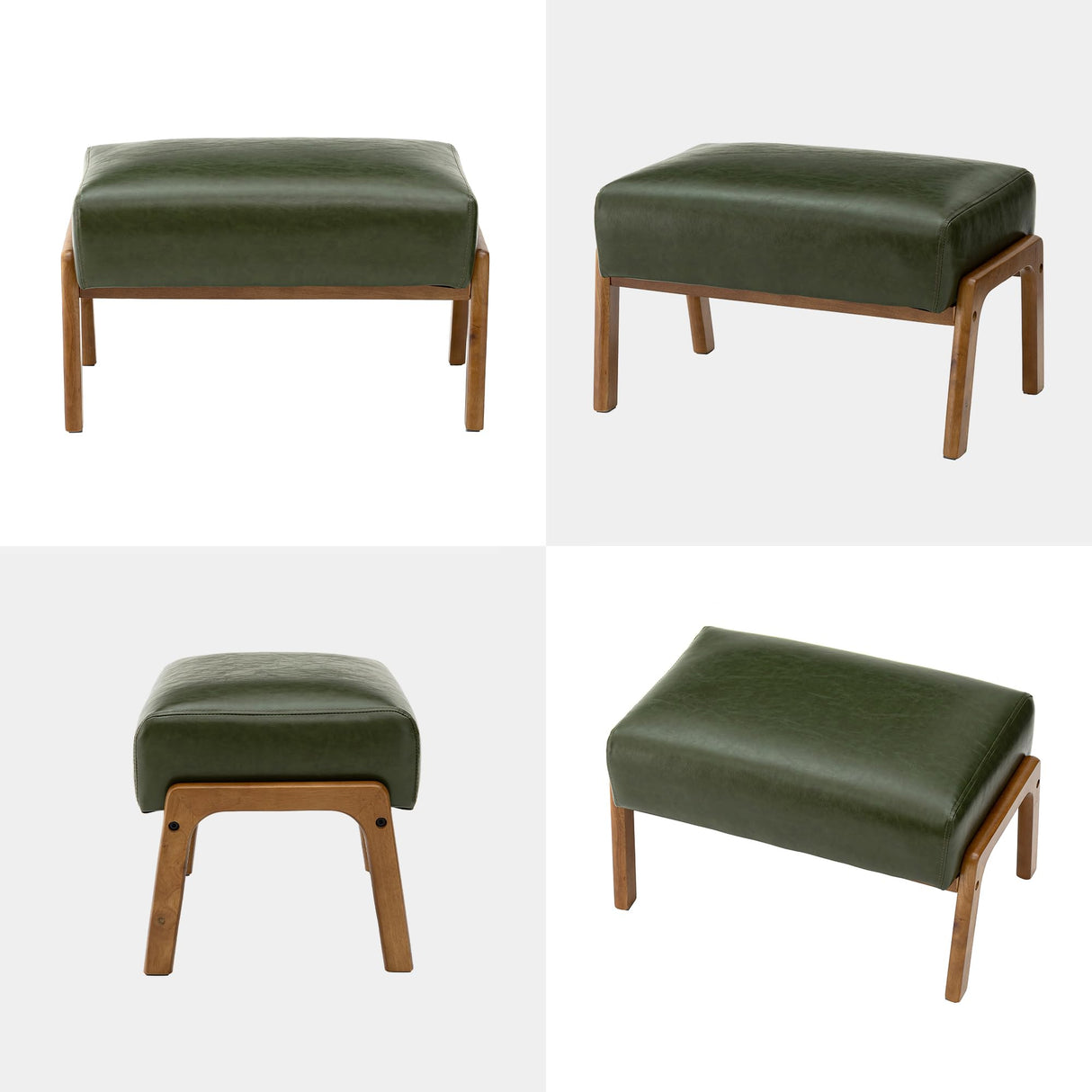 Glitzhome Foot Stool Ottoman, Modern Leatherette Sofa Stool Vanity Chair with Rubber Wood Frame, Footrest Ottoman Bench for Living Room, Entryway, Hunter Green Glitzhome