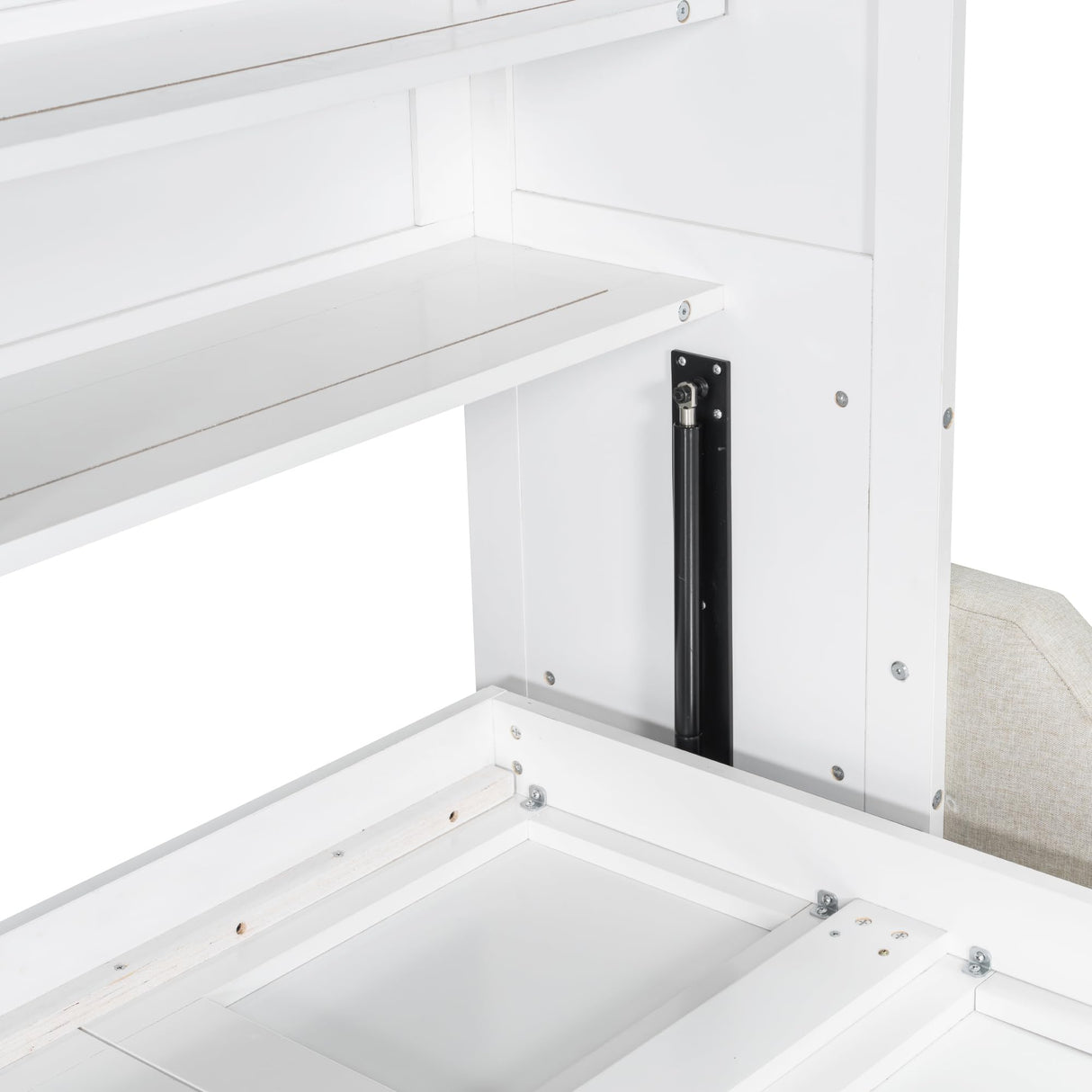 Queen Size Murphy Bed with Folding Sofa and LED Light, Horizontal Murphy Bed with Built-in Storage Shelves, Hidden Wall Bed Frame for Bedroom Office Guestroom, Beige RuiSiSi