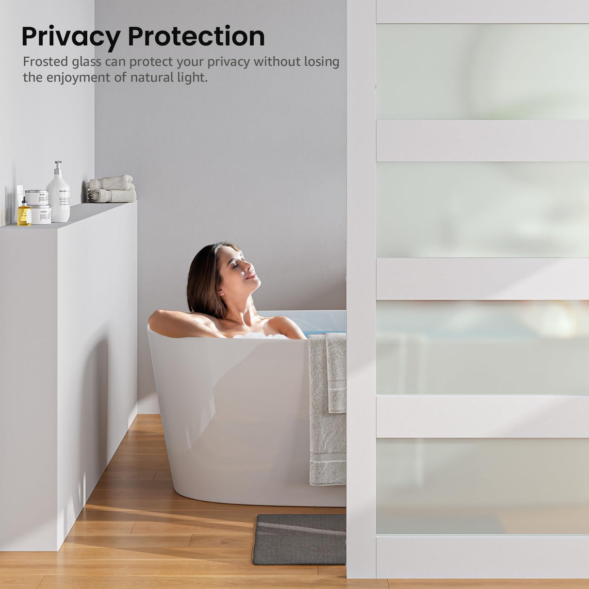 ALAMEDADT 26'' x 84'' Glass Barn Door and 5 Ft Hardware Kit Included, MDF White Barn Door Slab with Frosted Glass, PVC Surface, Combined with Handle and Floor Guide-Assembly Required, White ALAMEDADT