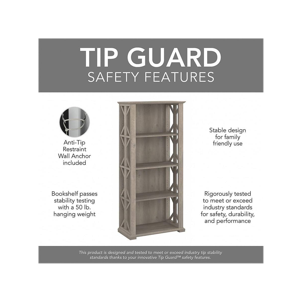 Bush Furniture Homestead 4 Shelf Farmhouse Bookcase in Driftwood Gray, Vertical Office Organizer, Home Shelving Unit for Books and Decor, Bookshelf Bush Furniture