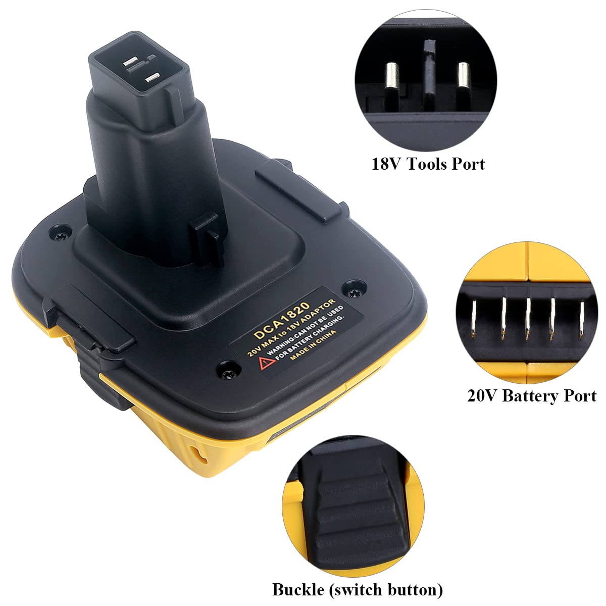 Qbmel 18V to 20V Battery Adapter Replacement for DCA1820, Compatible with 20V MAX Lithium Battery DCB203 DCB204 DCB205 DCB206 Convert to de-Walt 18Volts NiCad&NiMh battey DC9096 DW9096 DC9098 DW9099 Qbmel