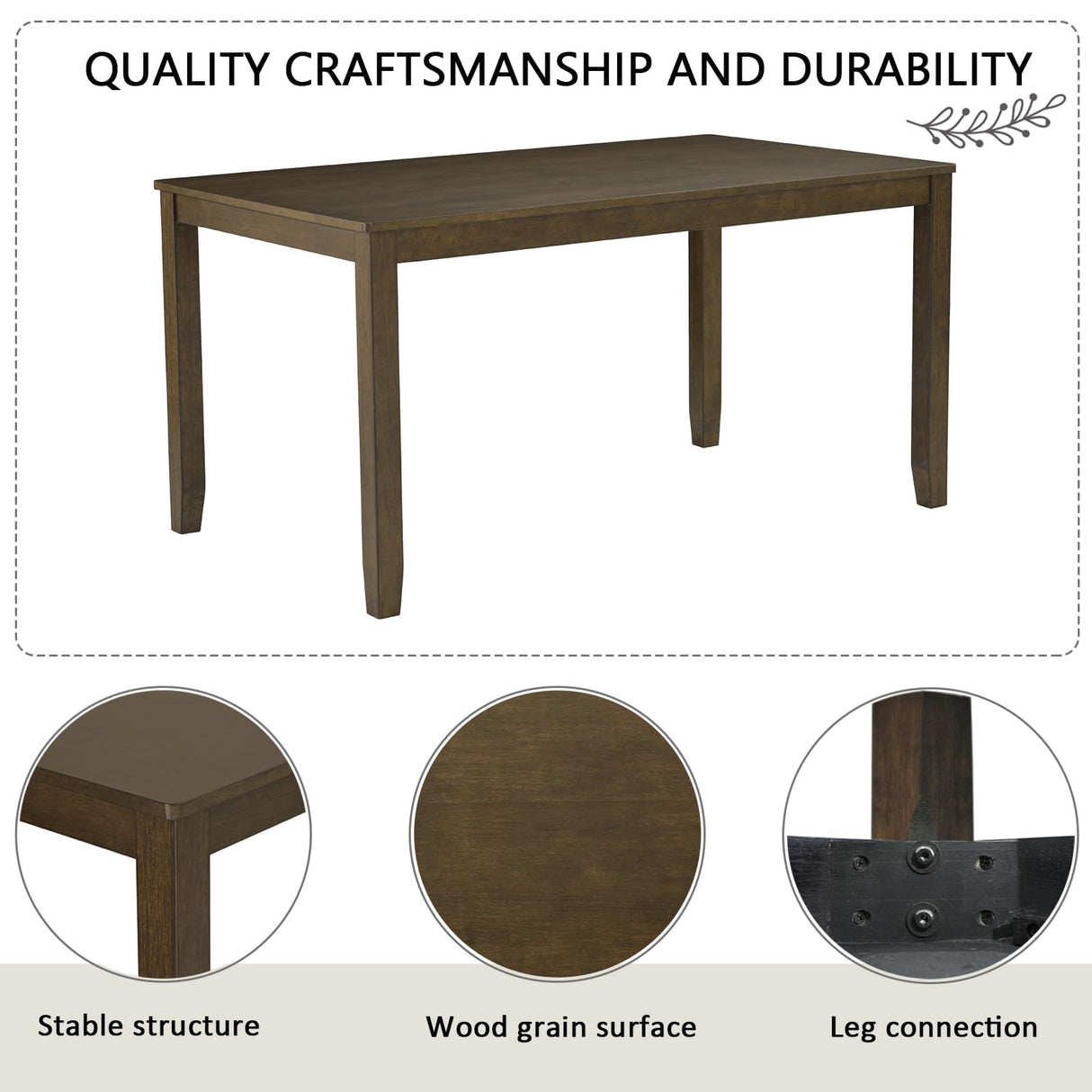 Augabam 6-Piece Dining Table Set with Bench and Chairs - Solid Wood Kitchen Dining Room Table Set in Farmhouse Rustic Style, Table Set for 6 with 4 Chairs and Bench Seat. (Dark Walnut) Augabam