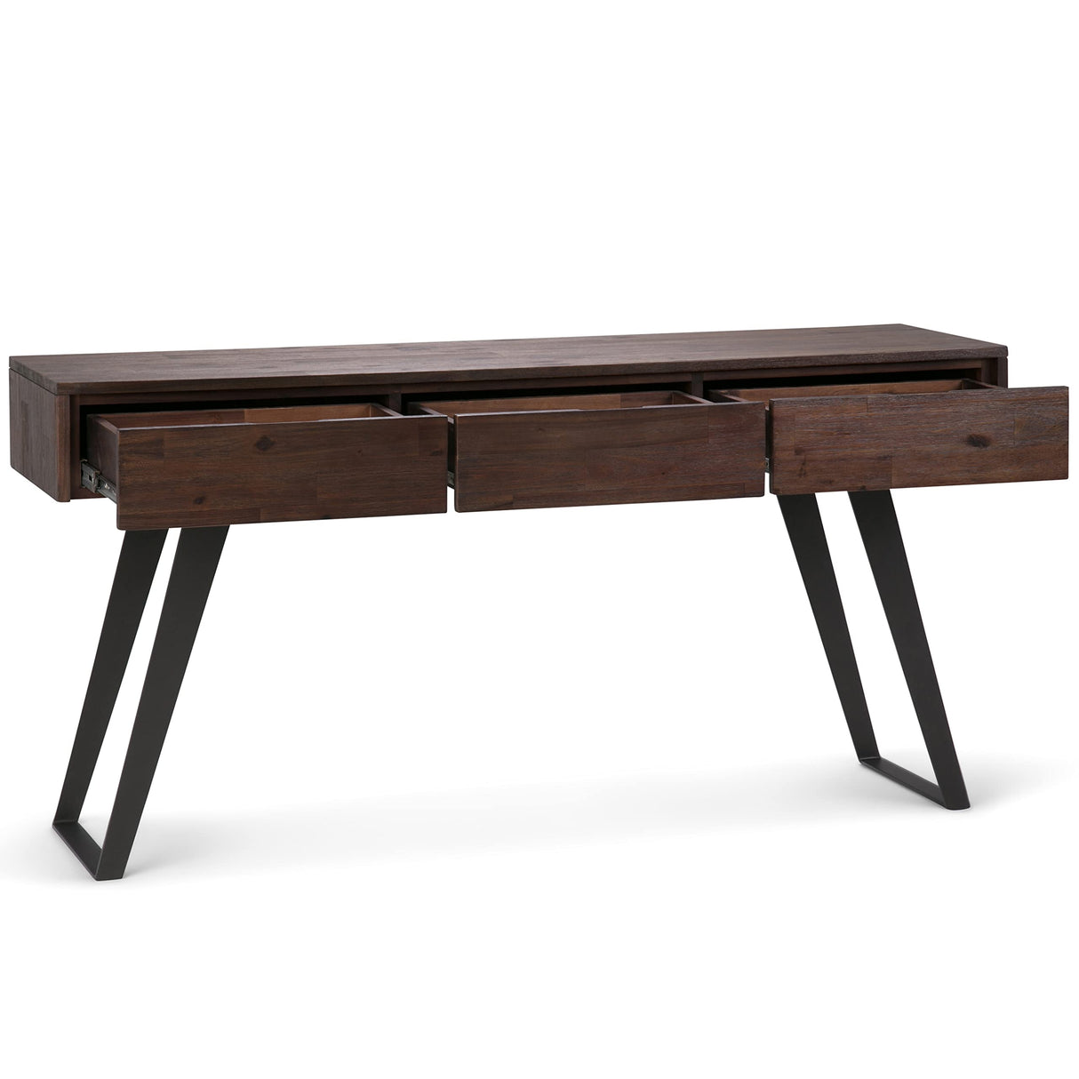 SIMPLIHOME Lowry SOLID ACACIA WOOD and Metal 60 Inch Wide Modern Industrial Console Sofa Table in Distressed Charcoal Brown, For the Living Room, Entryway and Bedroom SIMPLIHOME