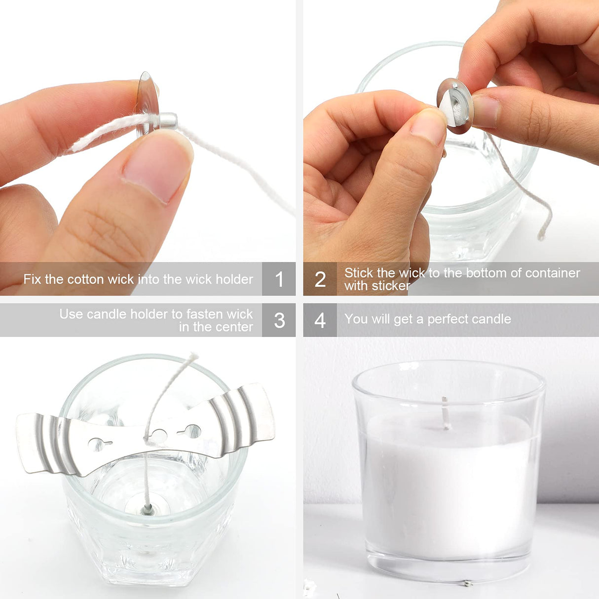 Candle Wick Roll, RAPUDA 200 Ft 24 PLY Braided Wick Spool, 2 Pcs Metal Candle Wick Holders,100 Pcs Metal Sustainer Tabs, 60 pcs Candle Thread Stickers for Candle DIY Craft Making RAPUDA