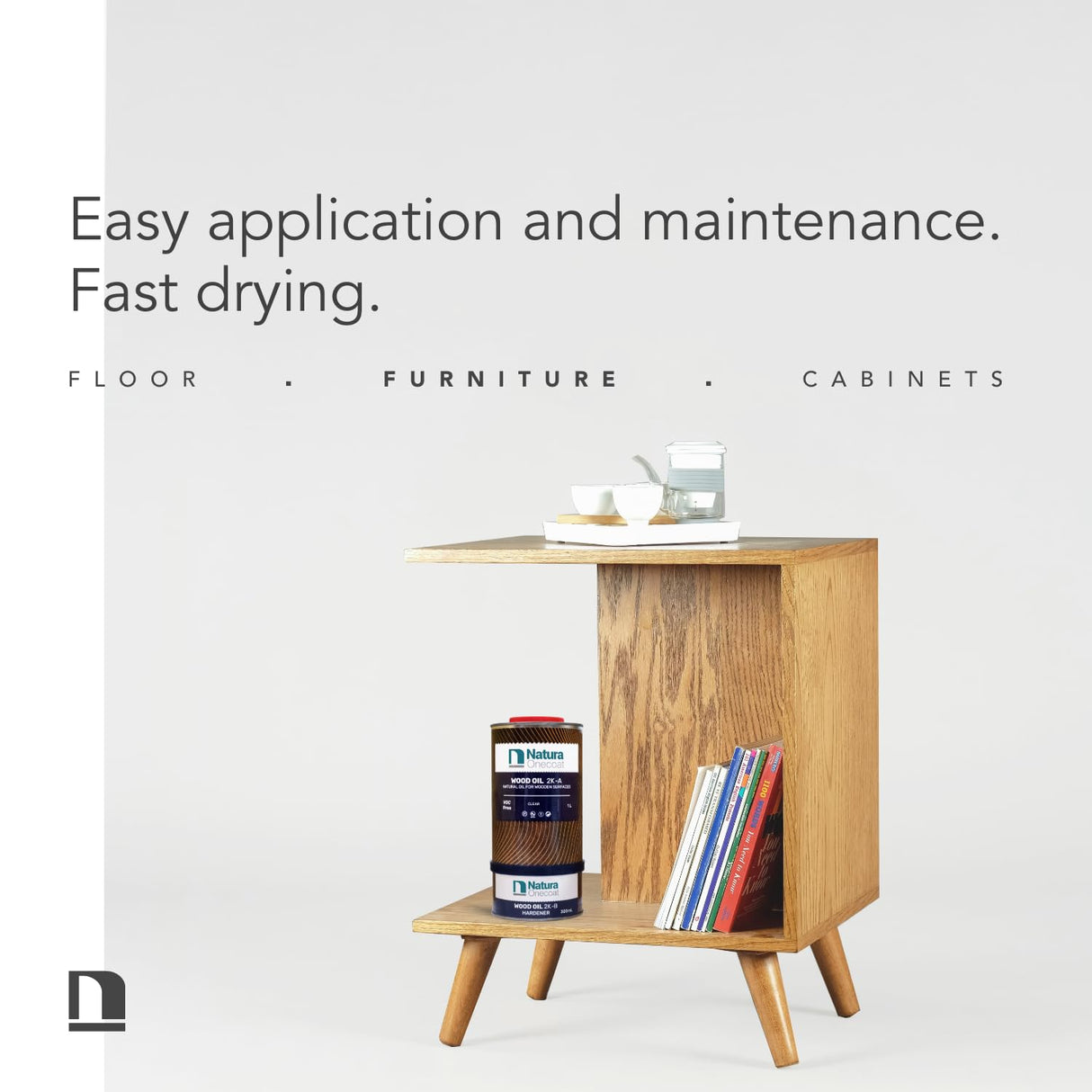 Natura Onecoat 2 Component Wood Stain Oil, 140 mL (4.73 fl oz), Clear, Easy to Apply, Very Low Odor, Linseed Oil, Interior Furniture & Flooring, Dries Fast, VOC/Solvent Free, Durable Hardwax Oil Natura Onecoat