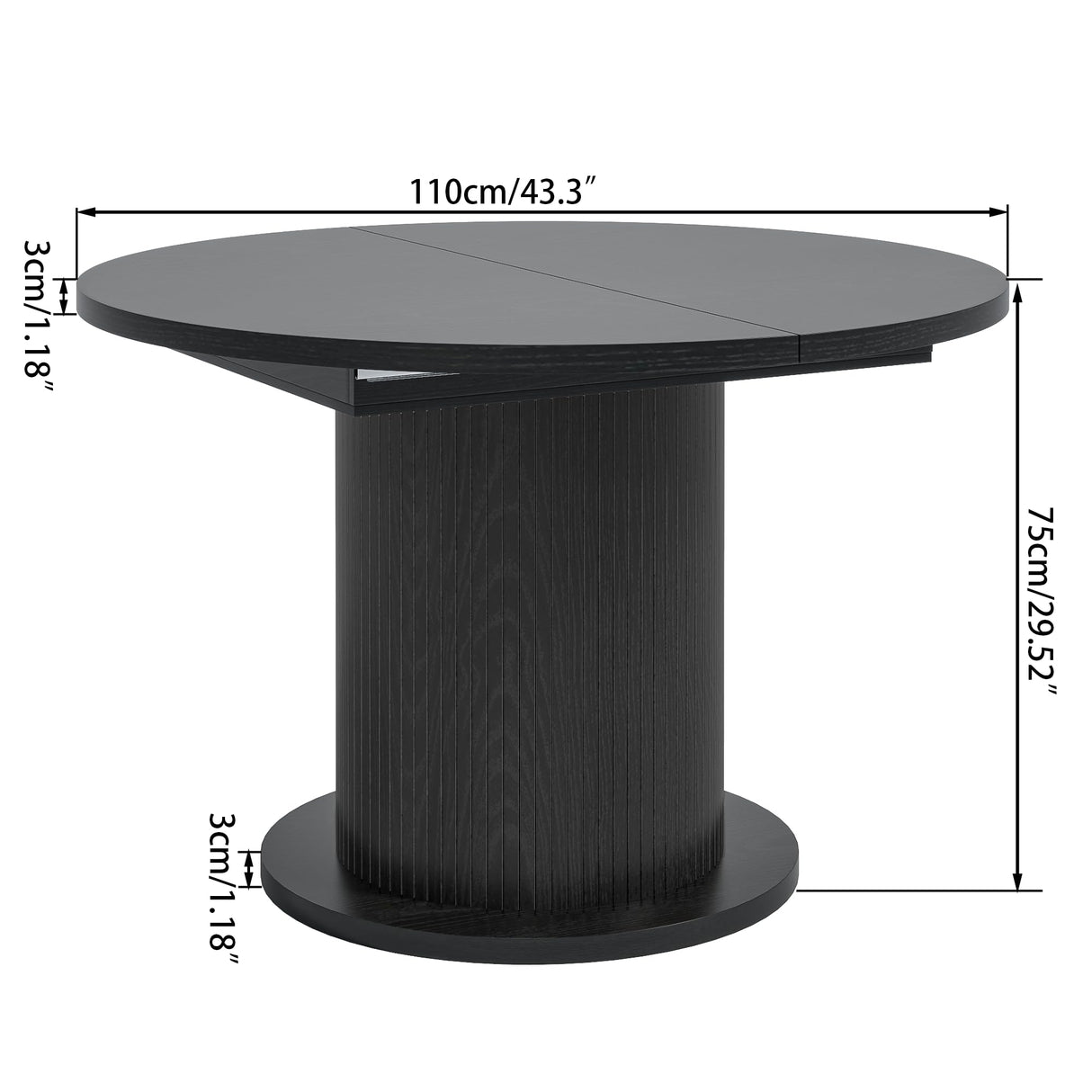 43.3 inch 59 inch Adjustable Size Round Conference Table for 4-6 People, Unique Design Modern Meeting Room Table, with Wood Strip Base (Black) Fiogmub