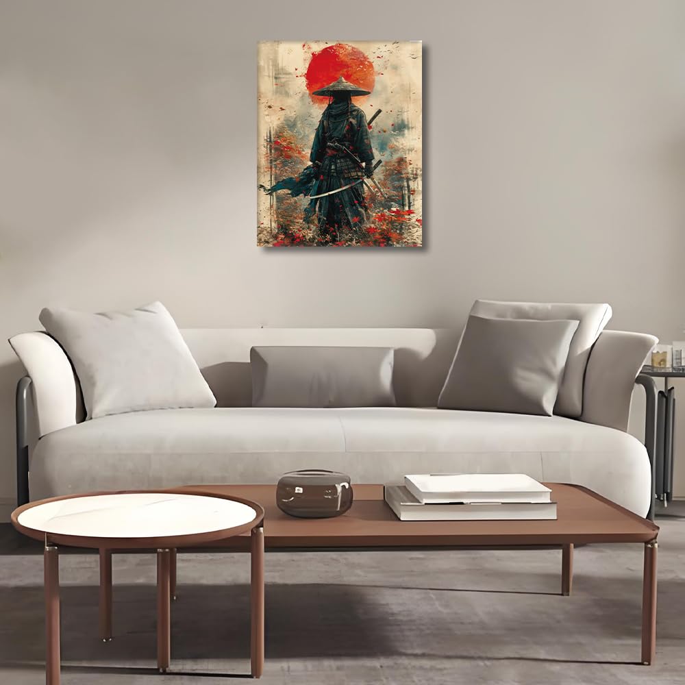 HULDFRDA Adult Paint by Number Kits On Canvas Japanese Samurai Adults' Paint-by-Number Kits Japanese Style Painting for Adults Color by Number DIY Paint by Numbers with Paints and Brushes,16x20 Inch HULDFRDA