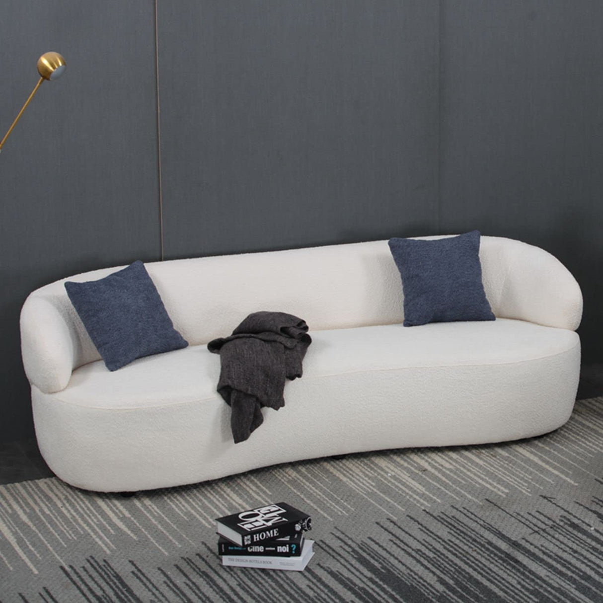 KEVINSPACE 86.61" Curved Sofa, Mid Century Modern Living Room Sofa, 3 Seater Boucle Couch with 2 Pillows, Luxury Curved Back Sofa Cream Couch for Bedroom, Office, Apartment, Beige KEVINSPACE