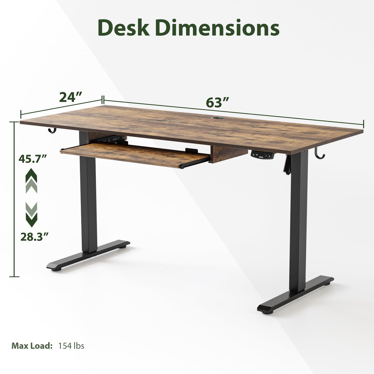Agilestic Height Adjustable Desk with Keyboard Tray, 63 x 24 Inches Electric Standing Desk, Stand up Computer Table with Memory Preset, Modern Lift Motorized Gaming Workstation, Rustic Brown Agilestic