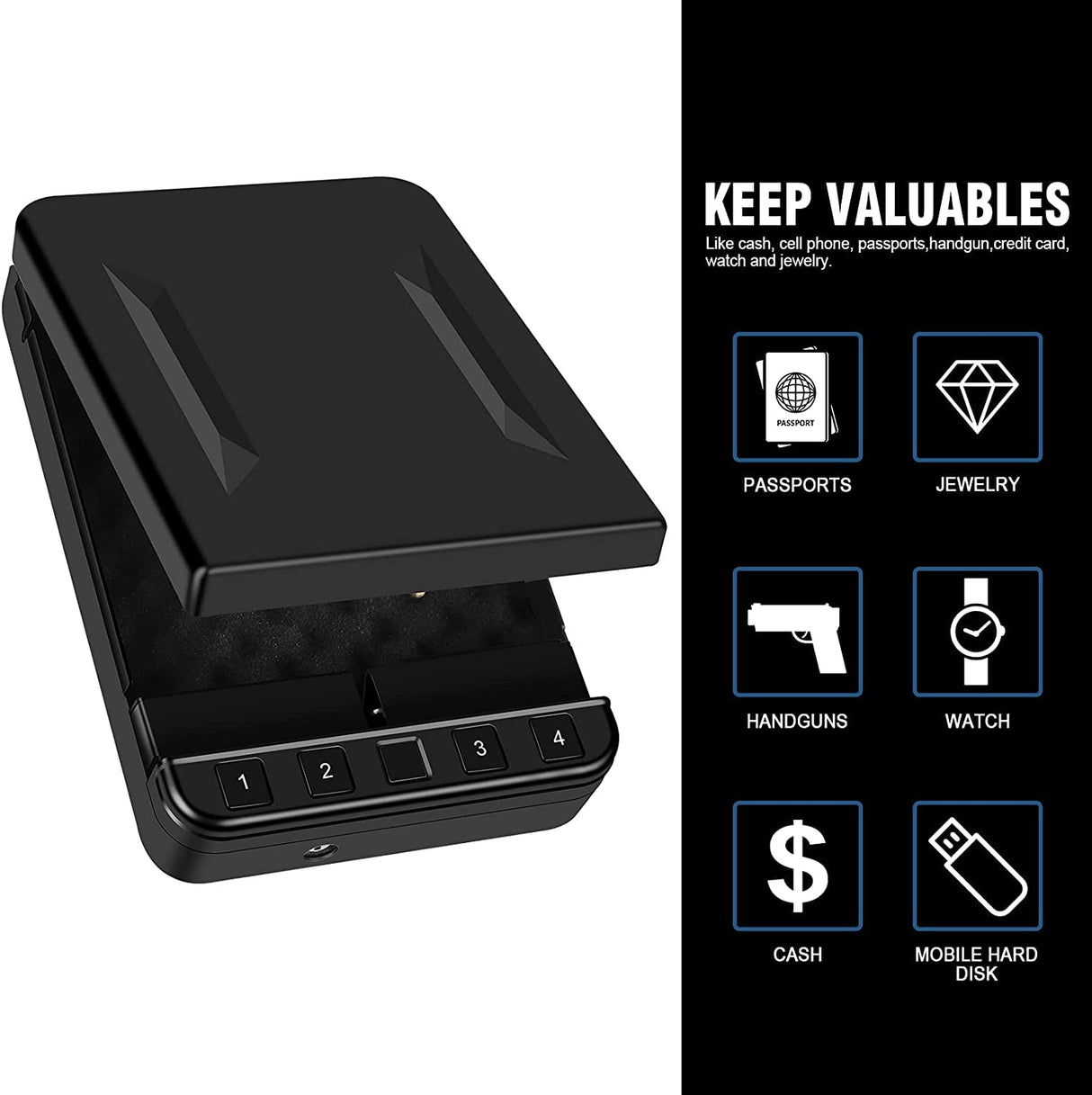 Gun Safe for Pistol, Quick Access Handgun Safe Firearm Lock Box,Gun Case for Home/Car/Travel - Keypad/Key Access,Silent Mode (PIN Code Version) LANGGER V