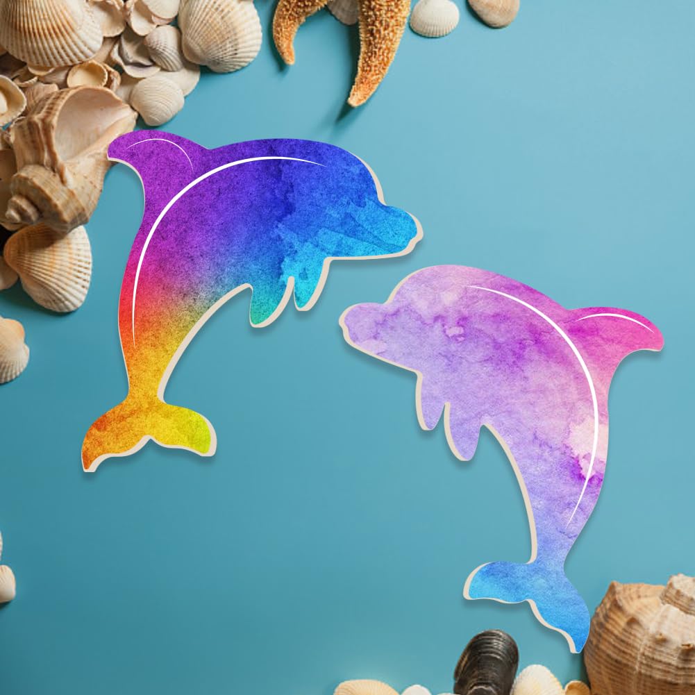 BENECREAT 3Pcs Dolphin Wooden Cutouts, 7.7x7.6inch Unfinished Wooden Sea Animal Cutouts, Wooden Pieces for DIY Summer Beach Decor, Wooden Signs and Handmade Decorations BENECREAT