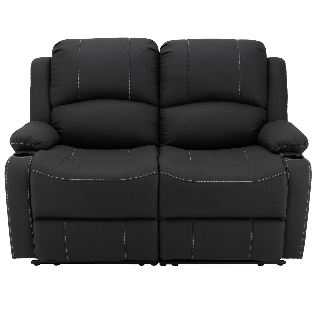 Camper Comfort 58" Wall Hugger Reclining RV Theater Seats | Double Recliner RV Sofa | RV Couch | Wall Hugger Recliner | RV Theater Seating | RV Furniture (Manual, Black w/White Stiching) Camper Comfort