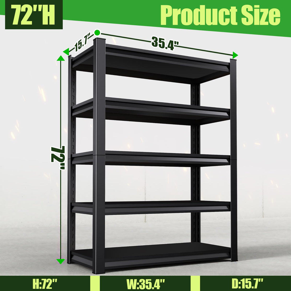 XCXVVB 72" H Garage Shelving,Heavy Duty Garage Storage Shelves,Metal Shelving Unit,5 Tier Adjustable Steel Utility Shelf,Use for Basement,Warehouse, Pantry Closet,Black (Steel-72 H*35.4" W*15.7" D) XCXVVB