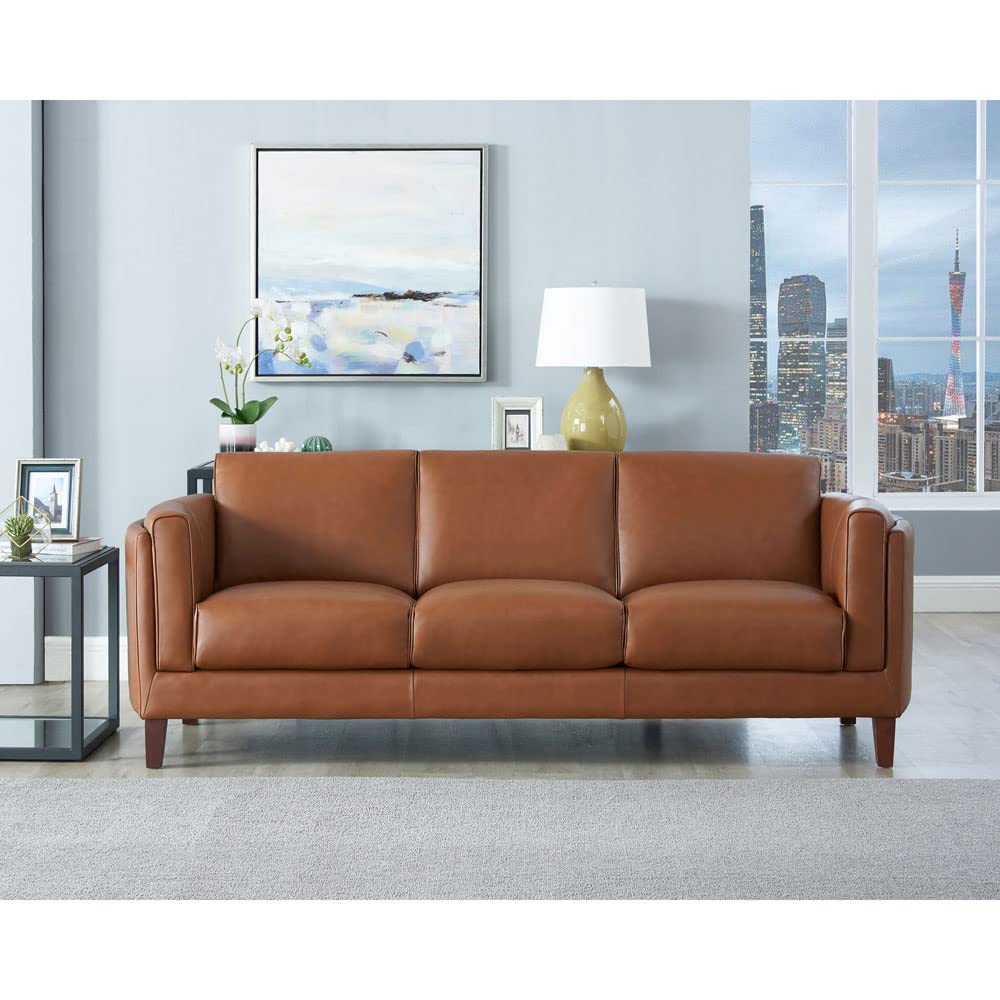 Hydeline Maui 100% Leather Sofa and Loveseat, Nutmeg Brown Hydeline