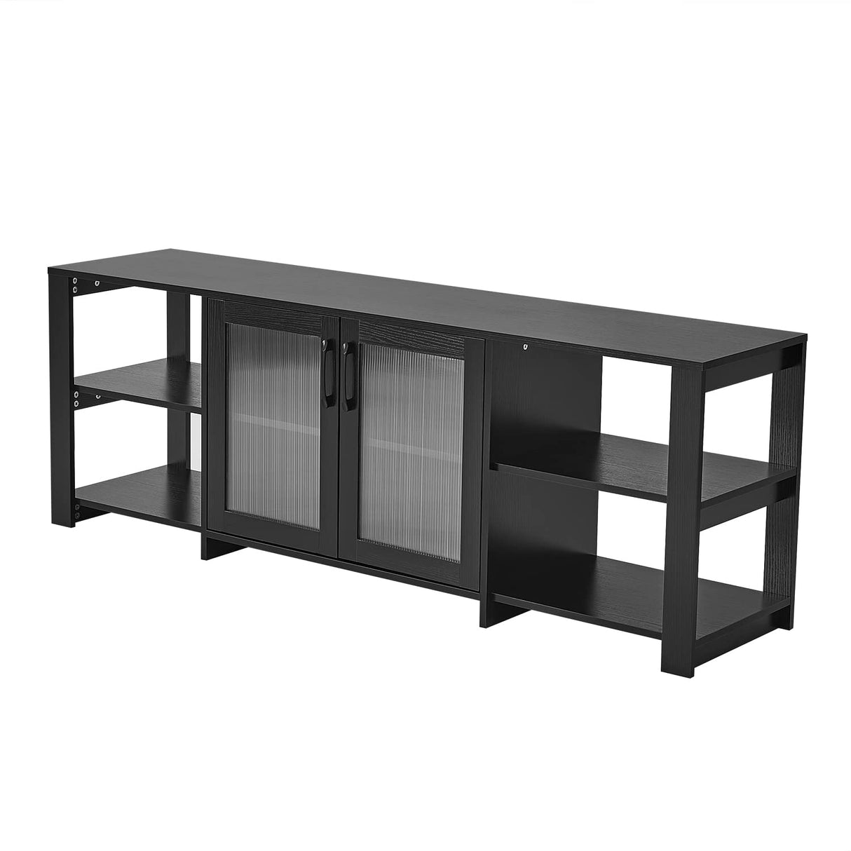 Panana TV Stand for 70 inch TV, Entertainment Center TV Console Table TV Storage Cabinets Media Console with 2 Doors and Open Shelves, 4 Cubby for Living Room Bedroom, Black Panana