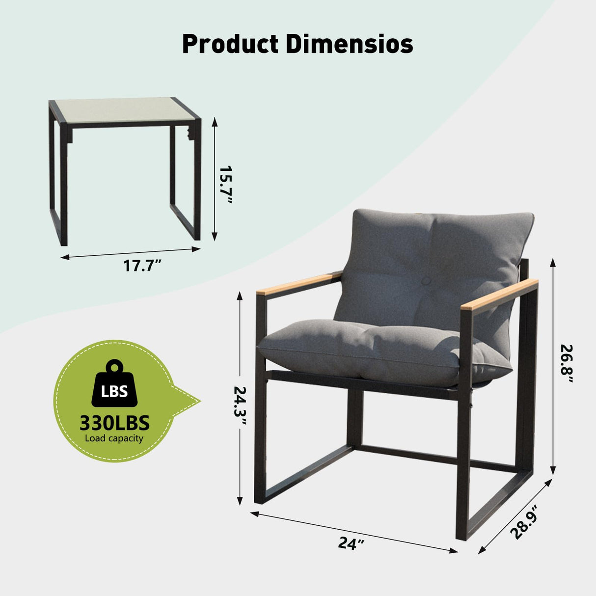 3D MATRIX Patio Furniture Set, 3 Piece Bistro Patio Sets, Small Bistro Set, Small Balcony Furniture (Gray) 3D MATRIX