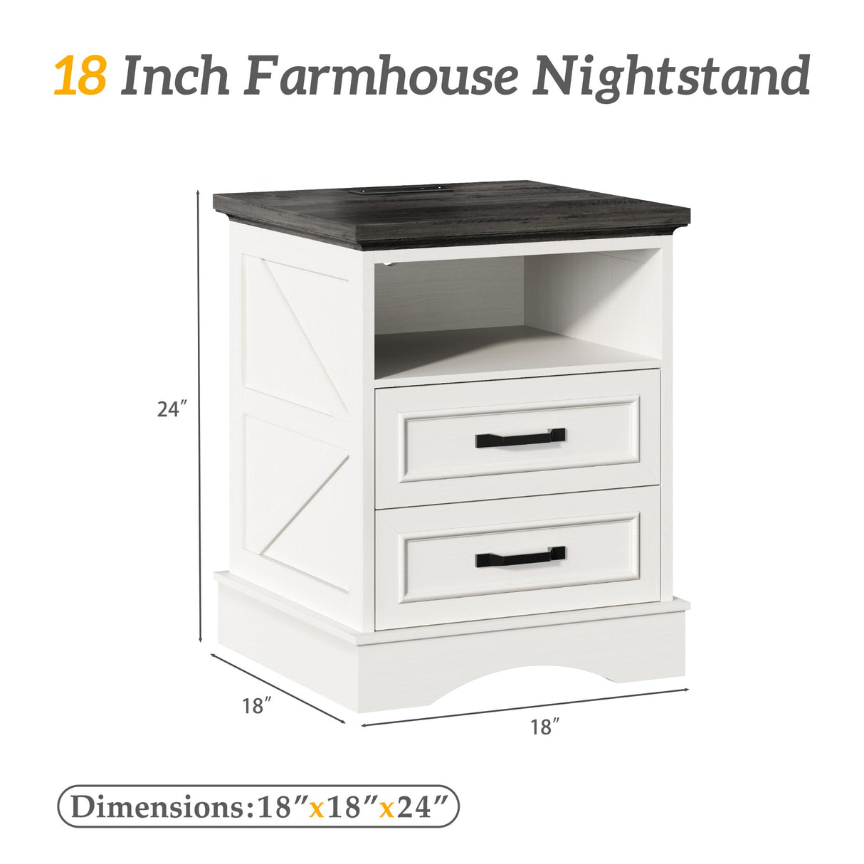 Fluest 24" Tall Farmhouse Nightstands Set of 2, Night Stands with Charging Station, Beside Tables with Drawers and Open Storage, Rustic End Tables for Bedroom, Antique White Fluest