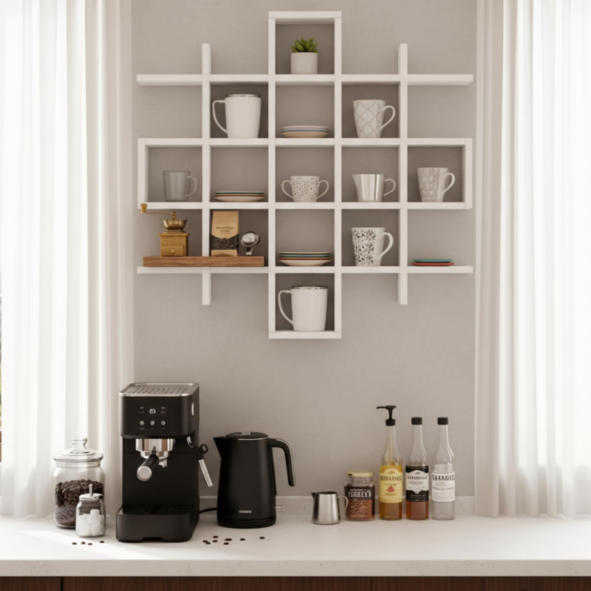 Suzile Oversize Coffee Mug Display Rack Wooden Display Shelves Rustic Wooden Floating Curio Shelf Travel Wall Mounted Coffee Mug Rack Holder Shadow Box Shelf(5.1x5.1x3in,White) Suzile
