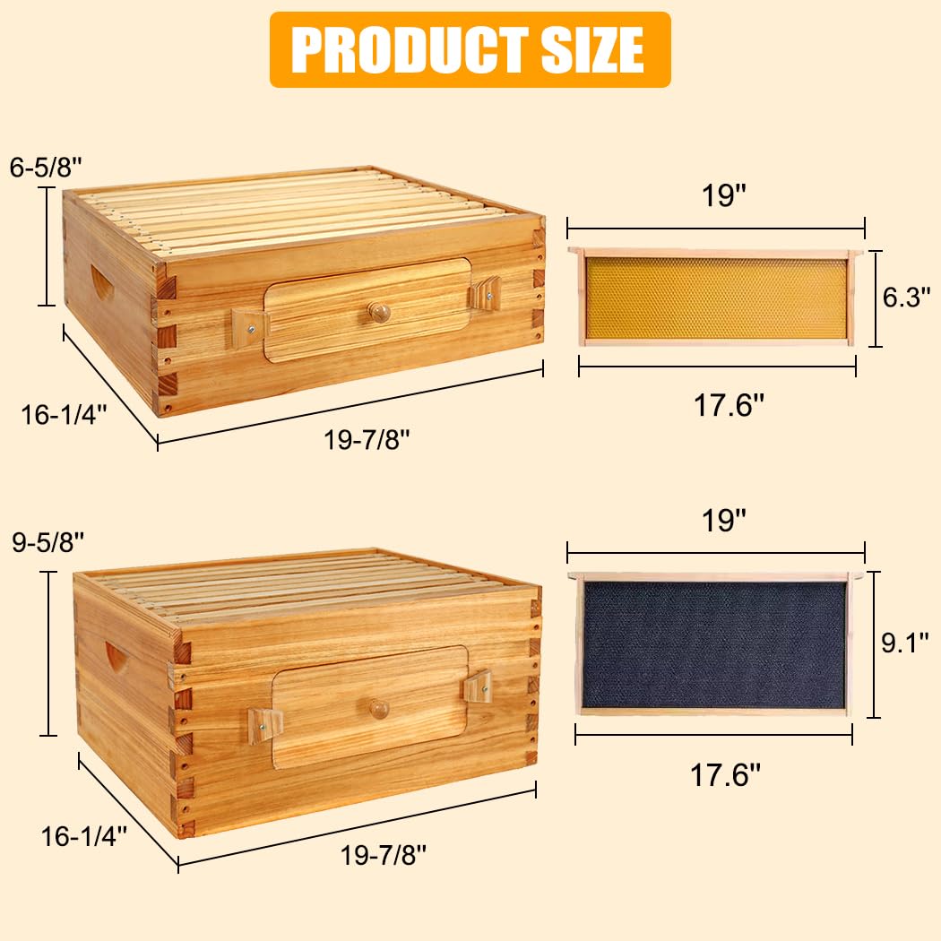 BeeCastle 10-Frame Langstroth Beehive, Beeswaxed Coated Bee Hive Starter Kit for Beekeeping Beginners with Beehive Frame and Waxed Foundation (1 Deep Beehive Box & 1 Medium Beehive Box) BeeCastle