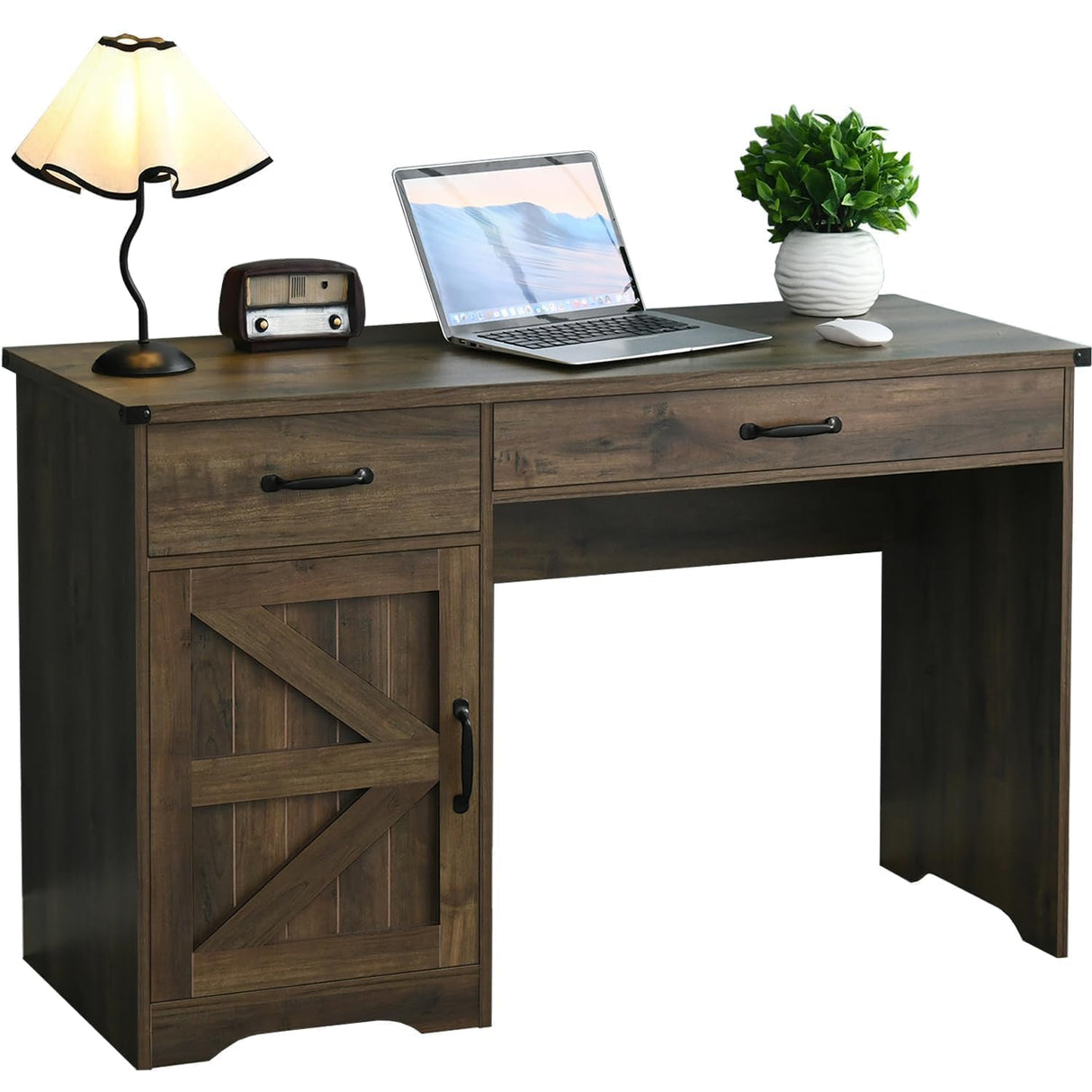 MaverickFurni 48 Inch Farmhouse Desk with 2 Drawers, Small Executive Desk with File Cabinet & barn Door for Small Spaces, Wooden Computer Desk with Storage for Bedroom, Work & Study, Oak MaverickFurni