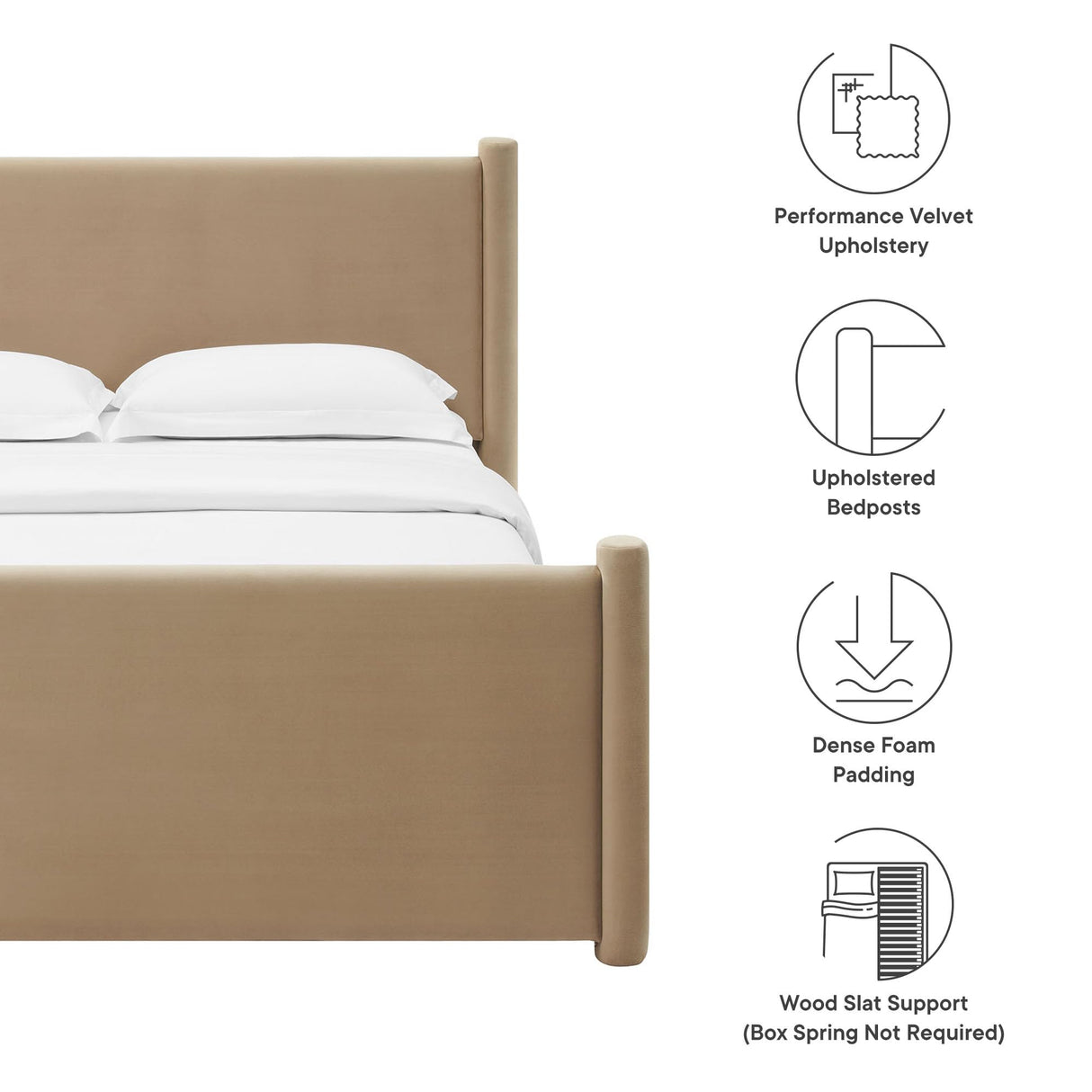 Modway Rael King Platform Bed Frame with Upholstered Headboard and Footboard in Taupe – Stain-Resistant Performance Velvet King Size Bed with Rounded Posts Modway