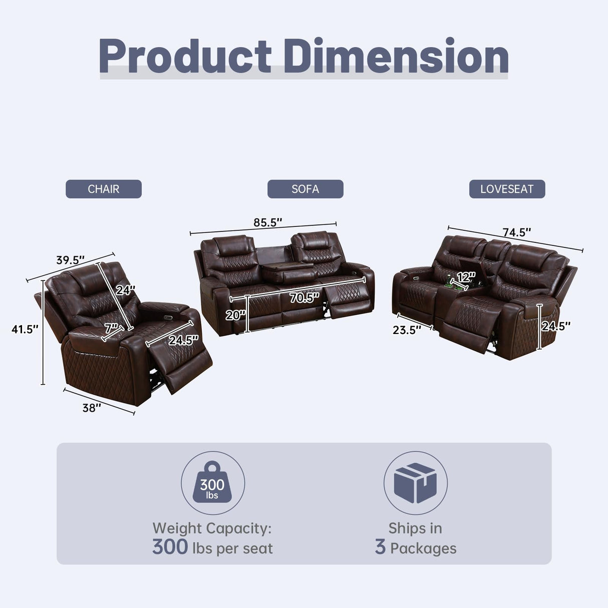 3+2+1 PU Leather Power Sectional Sofa Set, Living Room Furniture, Reclining Couch, Loveseat, Chair with LED Lights/USB Ports/Storage Console/Cup Holders/Wireless Chargers/Coffee Table for RV Theater NicBex