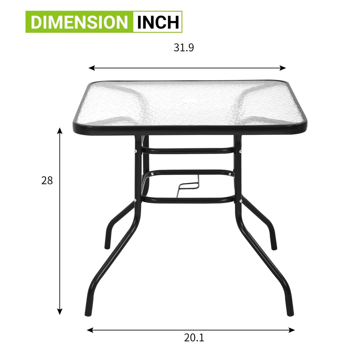RROCOSIA 32 Inch Outdoor Bistro Table, Square Patio Table Tempered Glass Bistro Dining Set with Umbrella Hole for Garden, Balcony, Yard, Bars & Restaurant RROCOSIA
