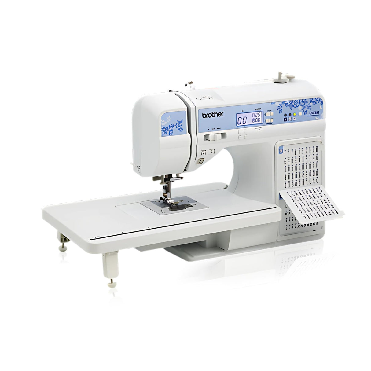 Brother CS7205 Computerized Machine, 150 Built Stitches, 1 Font, Wide Table, 11 Sewing Feet, White Brother