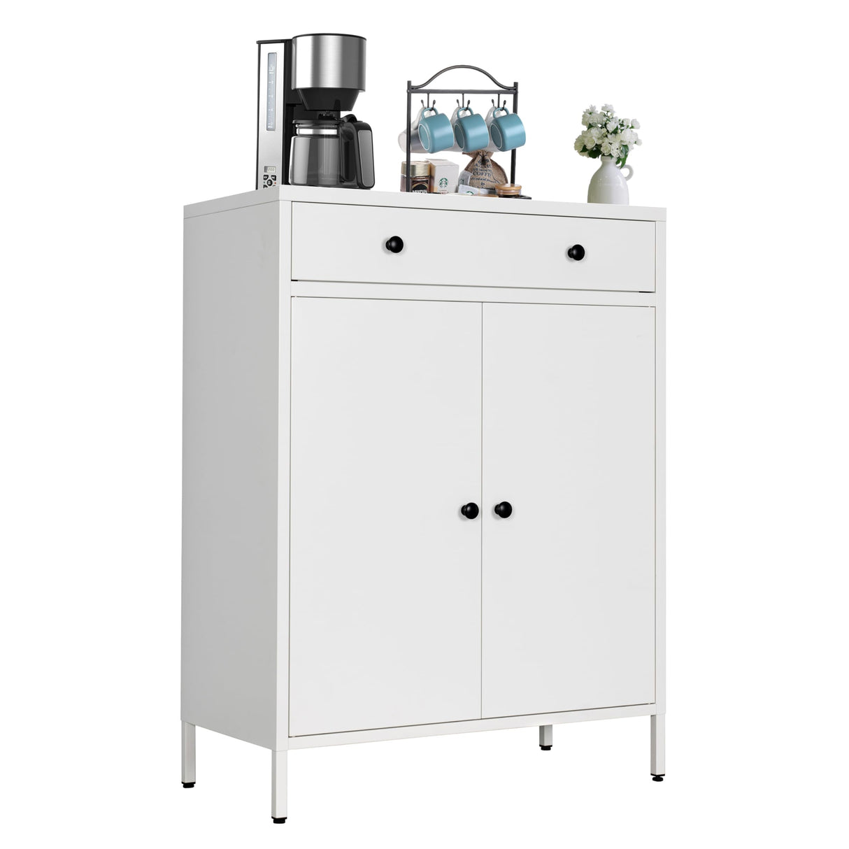 CJF Metal Storage Cabinet, Sideboard Buffet Cabinet with Drawer and Adjustable Shelf, Kitchen Storage Cabinet for Living Room, Dining Room, Bedroom, Entryway, Hallway CJF