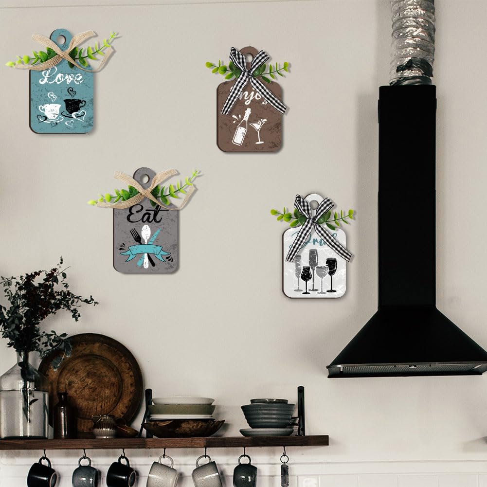 PH PandaHall 4pcs Kitchen Wall Decor Wood Sign, Eat Drink Love Enjoy Wood Sign Kitchen Wall Decor Hanging Plaques Farmhouse Eat Sign Board Sign for Home Kitchen Dining Living Room Bar Cafe PH PandaHall